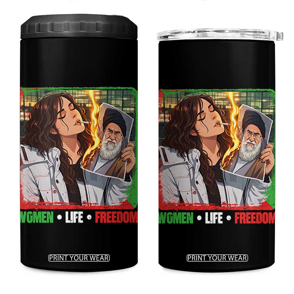 Woman Life Freedom 4 in 1 Can Cooler Tumbler Free Iran Movement Gift For Iranian Women TS12 One Size: 16 oz Black Print Your Wear