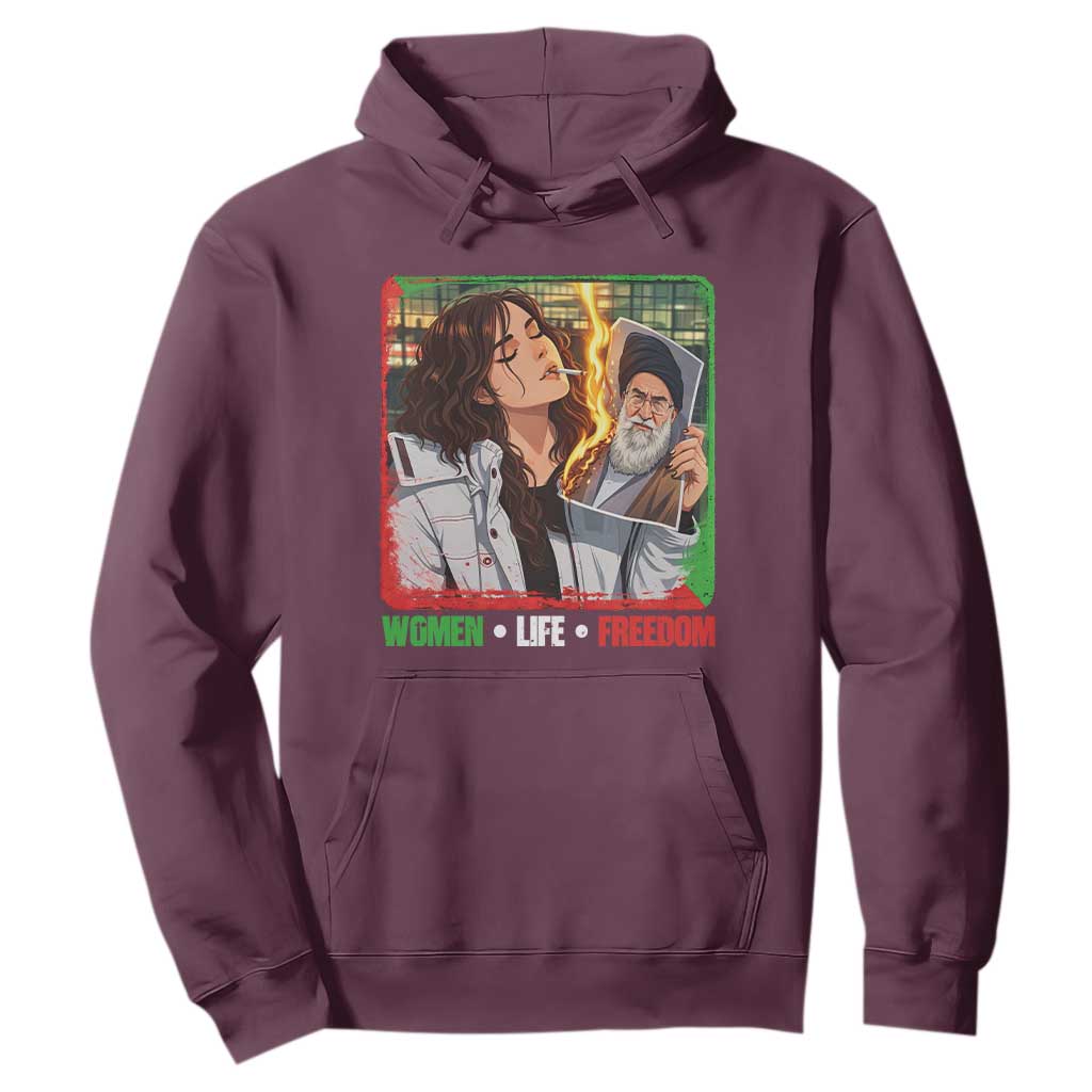 Woman Life Freedom Hoodie Free Iran Movement Gift For Iranian Women TS12 Maroon Print Your Wear