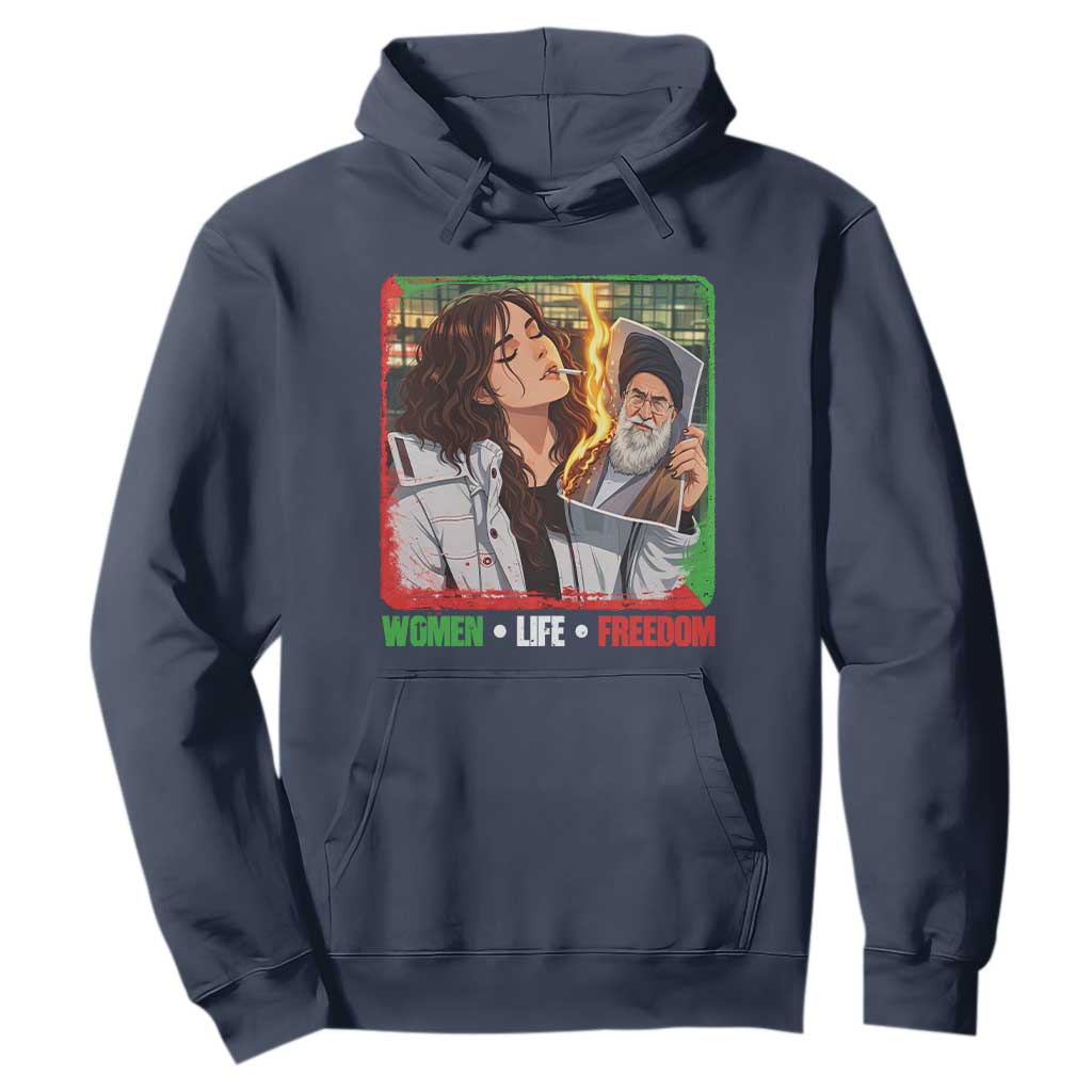 Woman Life Freedom Hoodie Free Iran Movement Gift For Iranian Women TS12 Navy Print Your Wear