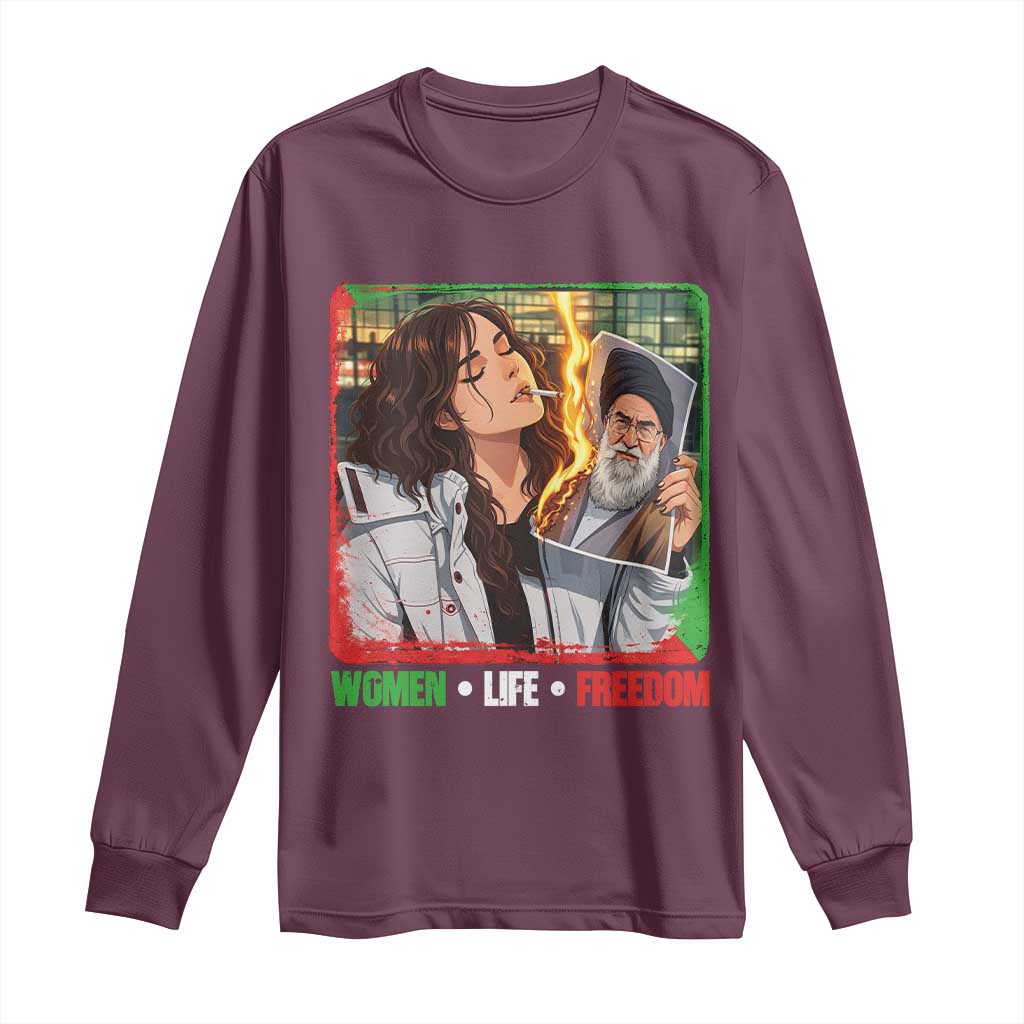 Woman Life Freedom Long Sleeve Shirt Free Iran Movement Gift For Iranian Women TS12 Maroon Print Your Wear