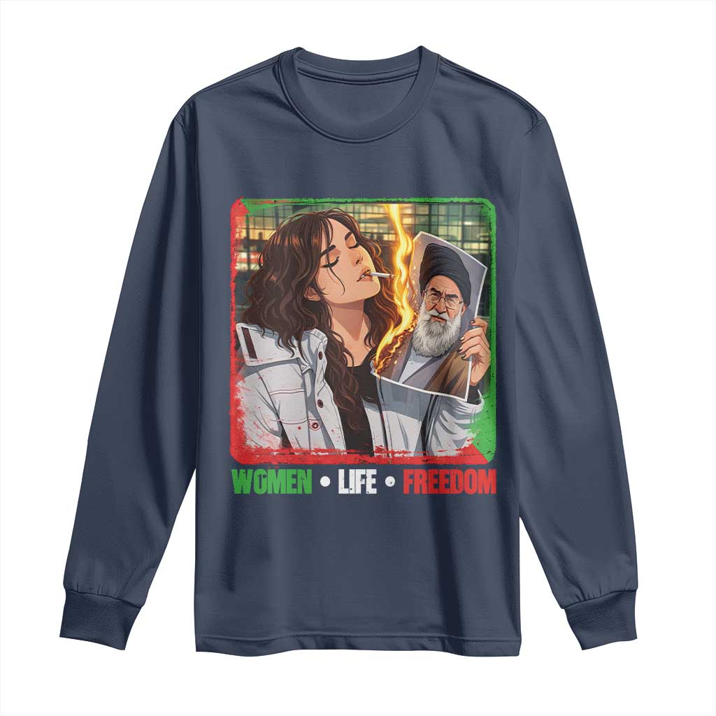 Woman Life Freedom Long Sleeve Shirt Free Iran Movement Gift For Iranian Women TS12 Navy Print Your Wear