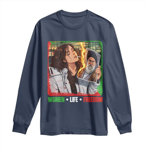 Woman Life Freedom Long Sleeve Shirt Free Iran Movement Gift For Iranian Women TS12 Navy Print Your Wear