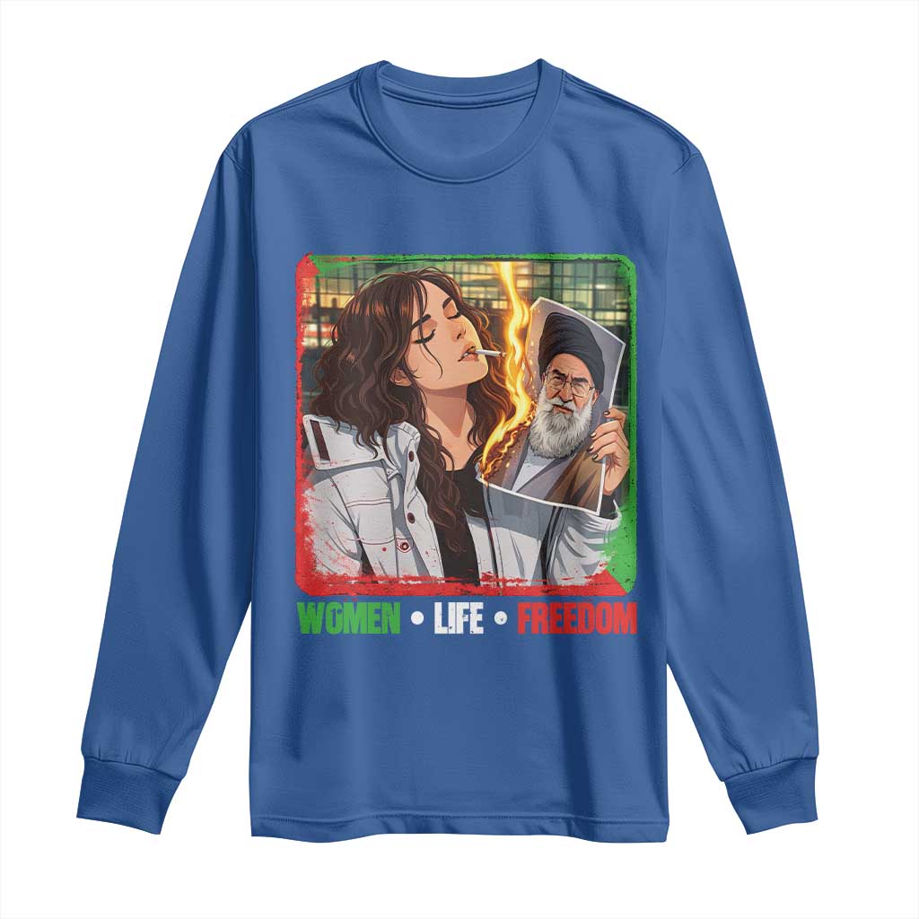 Woman Life Freedom Long Sleeve Shirt Free Iran Movement Gift For Iranian Women TS12 Royal Blue Print Your Wear
