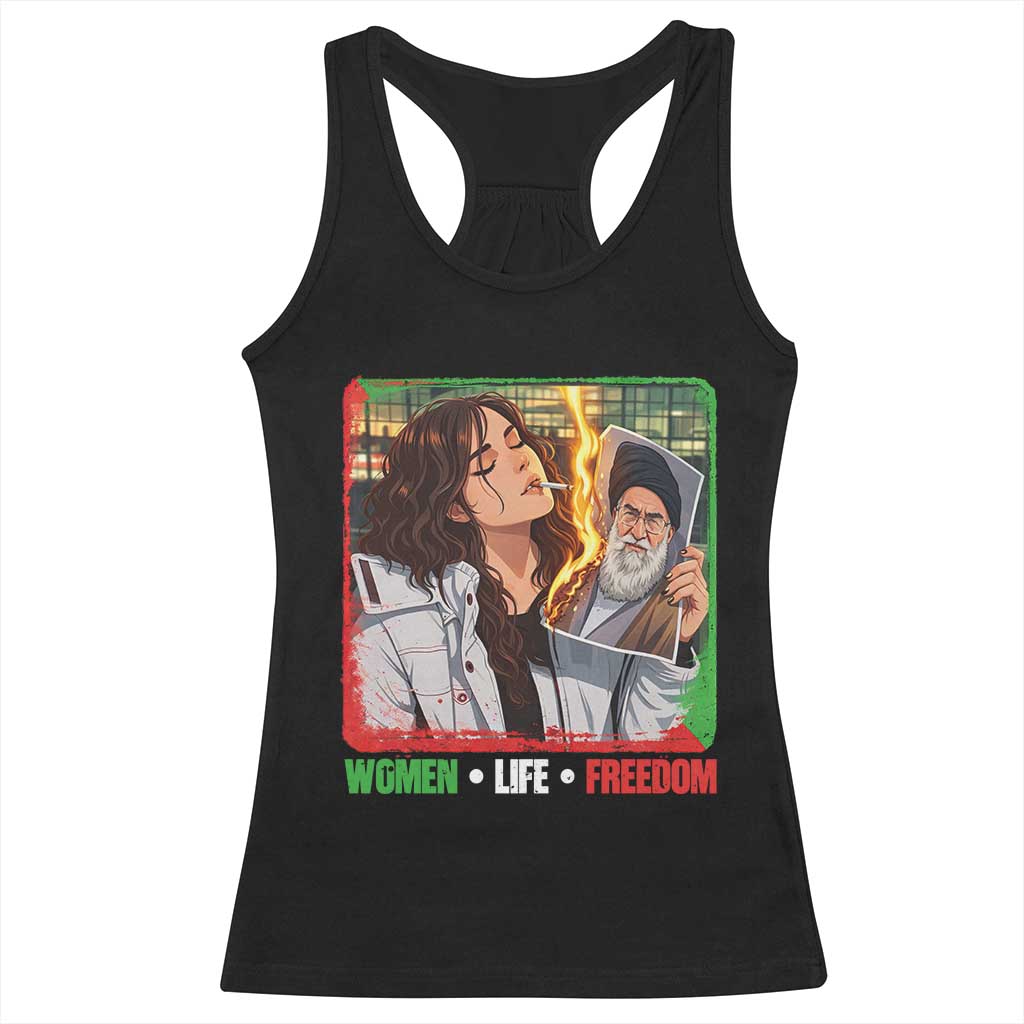 Woman Life Freedom Racerback Tank Top Free Iran Movement Gift For Iranian Women TS12 Black Print Your Wear