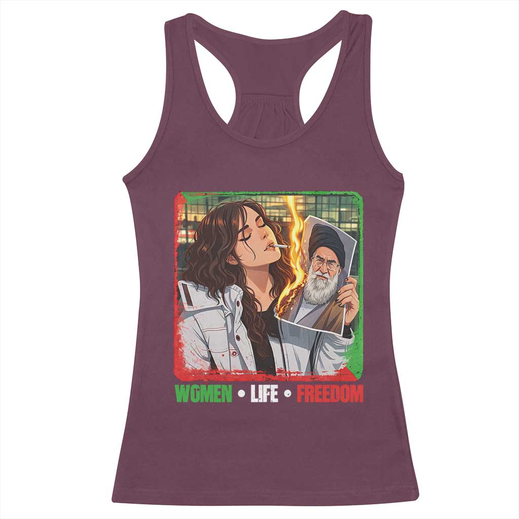 Woman Life Freedom Racerback Tank Top Free Iran Movement Gift For Iranian Women TS12 Maroon Print Your Wear