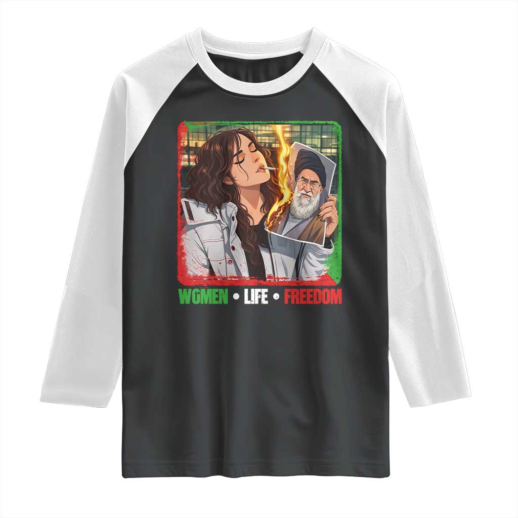Woman Life Freedom Raglan Shirt Free Iran Movement Gift For Iranian Women TS12 Black White Print Your Wear