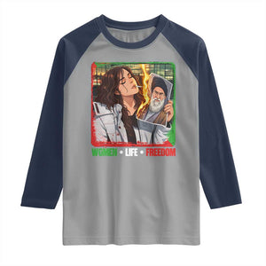 Woman Life Freedom Raglan Shirt Free Iran Movement Gift For Iranian Women TS12 Sport Gray Navy Print Your Wear