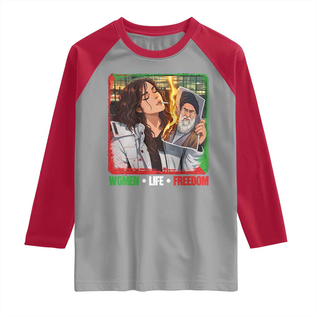 Woman Life Freedom Raglan Shirt Free Iran Movement Gift For Iranian Women TS12 Sport Gray Red Print Your Wear