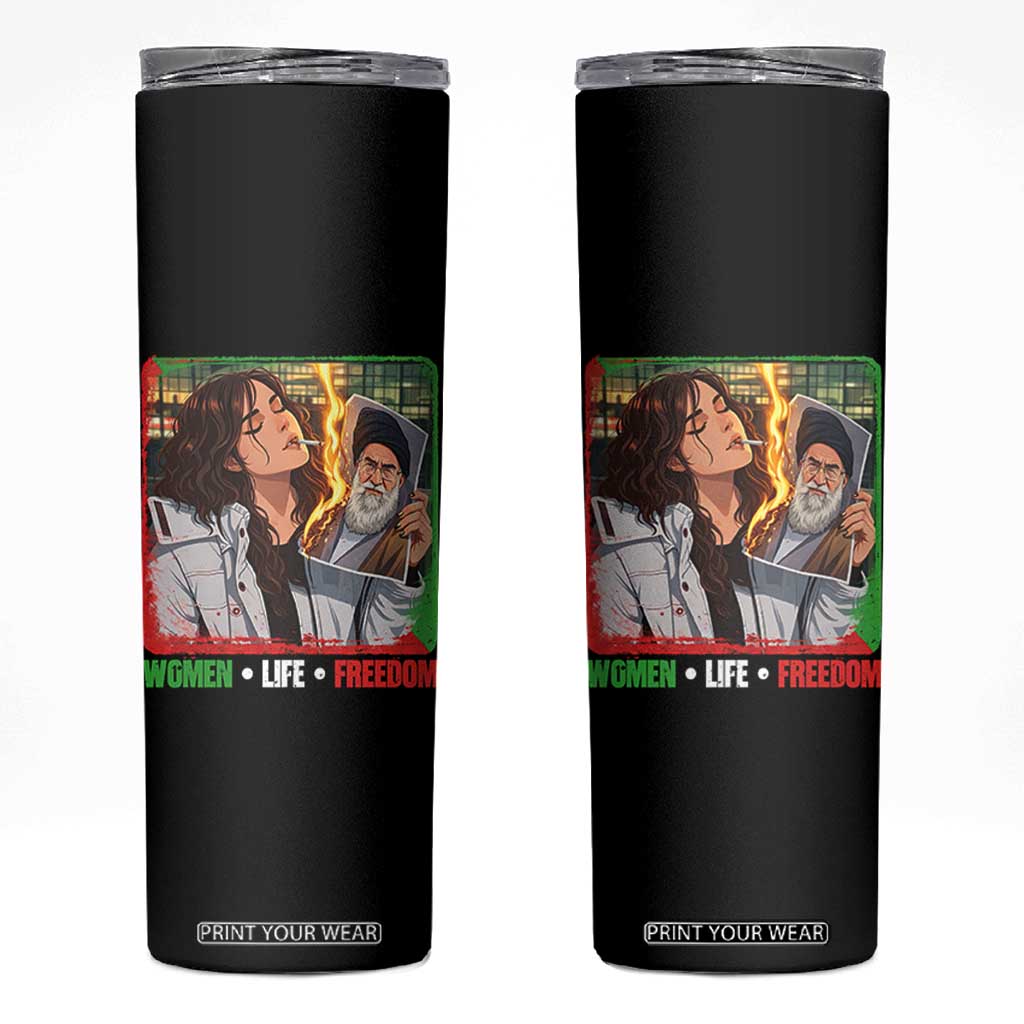 Woman Life Freedom Skinny Tumbler Free Iran Movement Gift For Iranian Women TS12 Black Print Your Wear