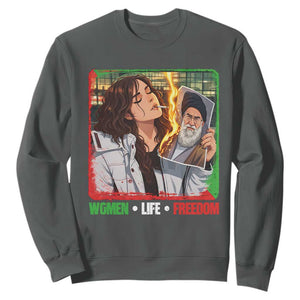Woman Life Freedom Sweatshirt Free Iran Movement Gift For Iranian Women TS12 Dark Heather Print Your Wear