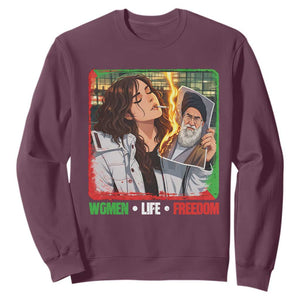 Woman Life Freedom Sweatshirt Free Iran Movement Gift For Iranian Women TS12 Maroon Print Your Wear