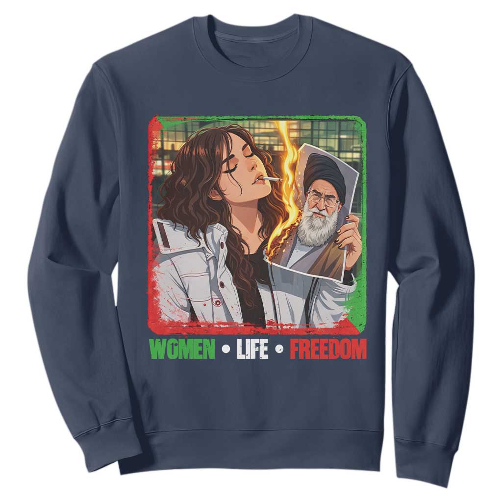 Woman Life Freedom Sweatshirt Free Iran Movement Gift For Iranian Women TS12 Navy Print Your Wear