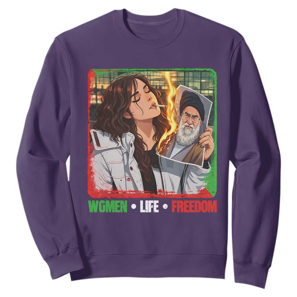 Woman Life Freedom Sweatshirt Free Iran Movement Gift For Iranian Women TS12 Purple Print Your Wear
