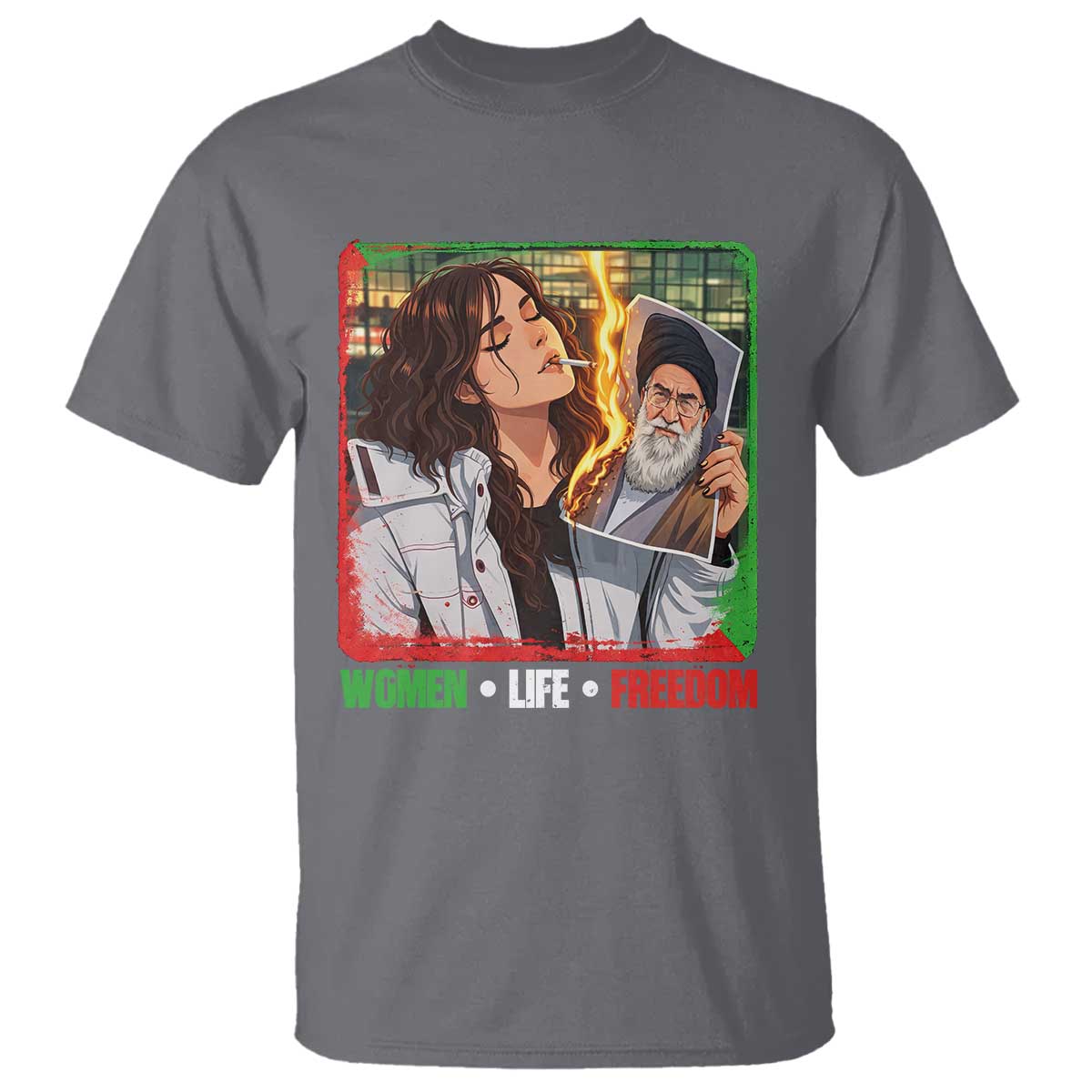 Woman Life Freedom T Shirt Free Iran Movement Gift For Iranian Women TS12 Charcoal Print Your Wear