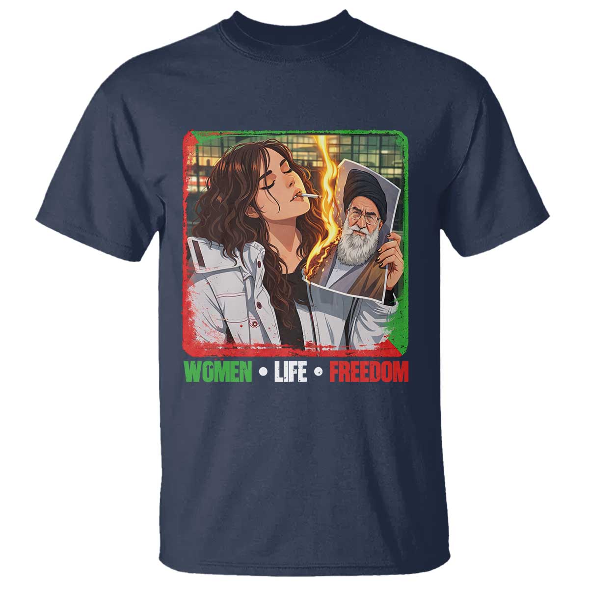 Woman Life Freedom T Shirt Free Iran Movement Gift For Iranian Women TS12 Navy Print Your Wear