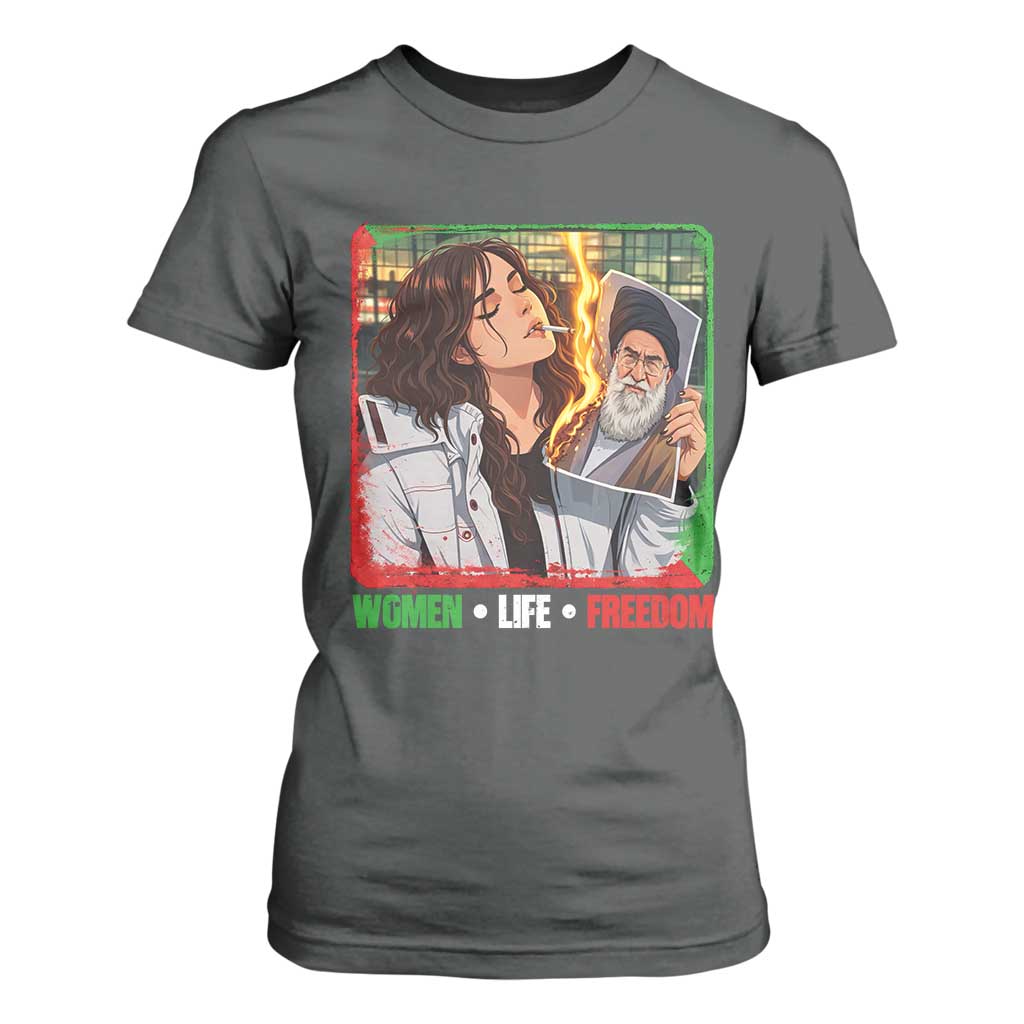 Woman Life Freedom T Shirt For Women Free Iran Movement Gift For Iranian Women TS12 Dark Heather Print Your Wear