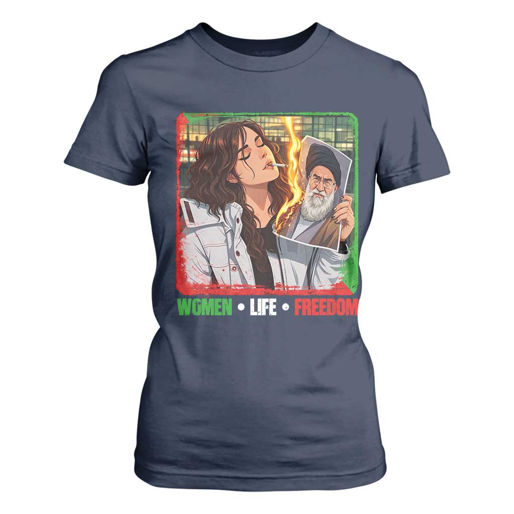 Woman Life Freedom T Shirt For Women Free Iran Movement Gift For Iranian Women TS12 Navy Print Your Wear