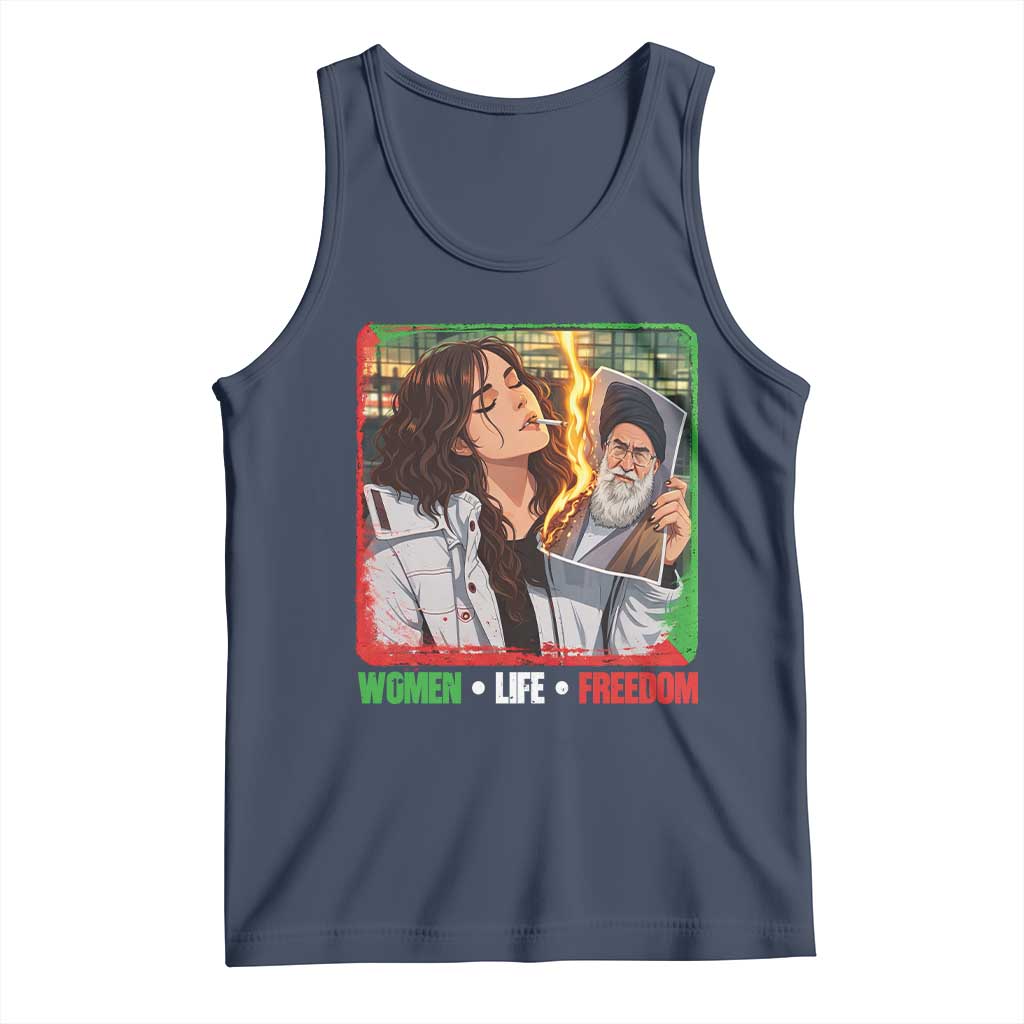 Woman Life Freedom Tank Top Free Iran Movement Gift For Iranian Women TS12 Navy Print Your Wear