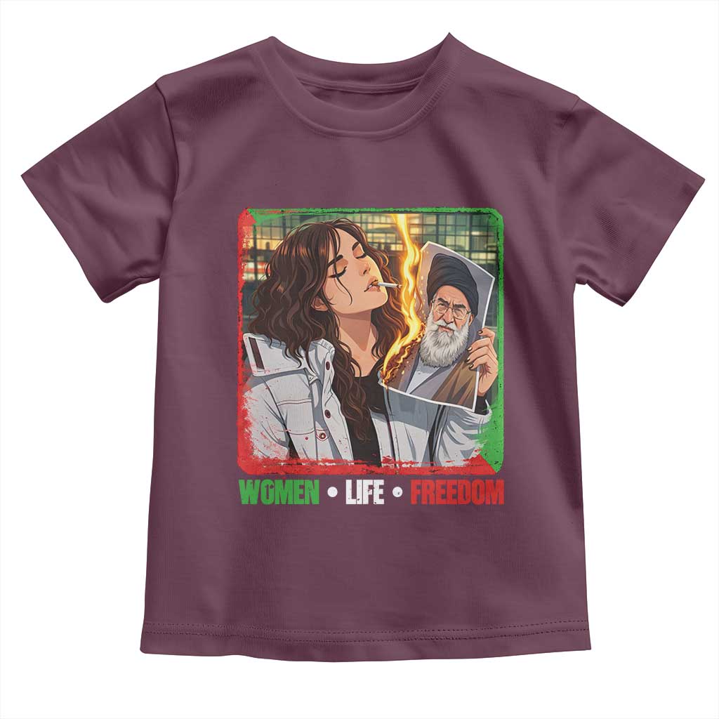 Woman Life Freedom Toddler T Shirt Free Iran Movement Gift For Iranian Women TS12 Maroon Print Your Wear