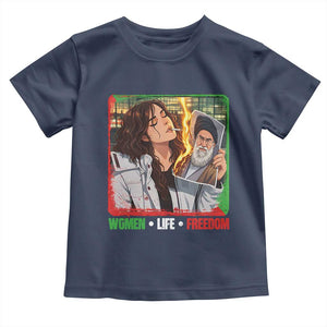 Woman Life Freedom Toddler T Shirt Free Iran Movement Gift For Iranian Women TS12 Navy Print Your Wear
