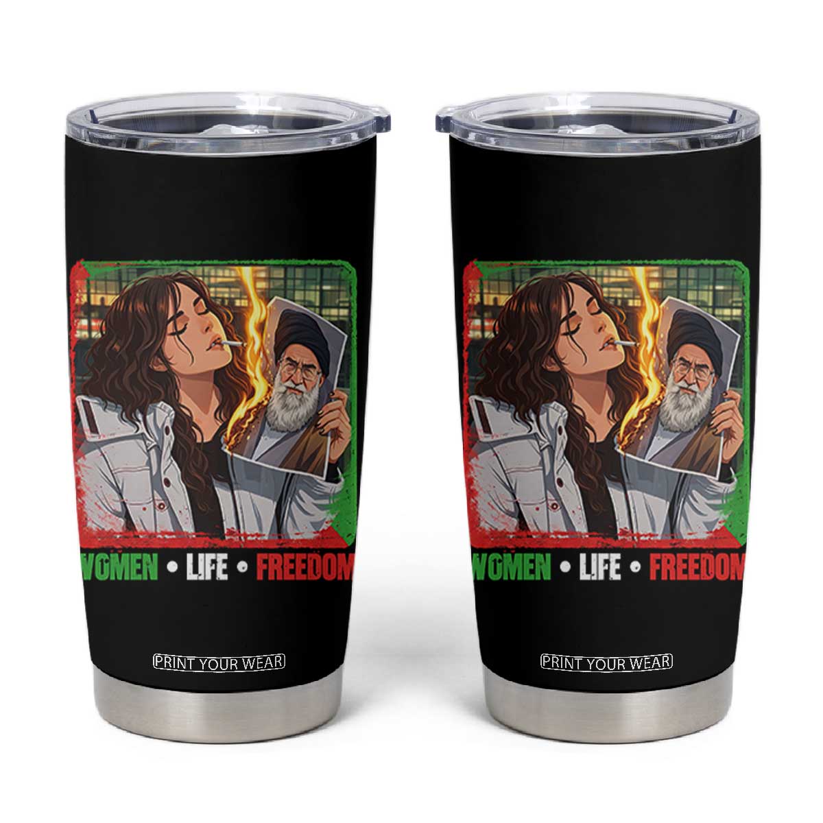 Woman Life Freedom Tumbler Cup Free Iran Movement Gift For Iranian Women TS12 Black Print Your Wear
