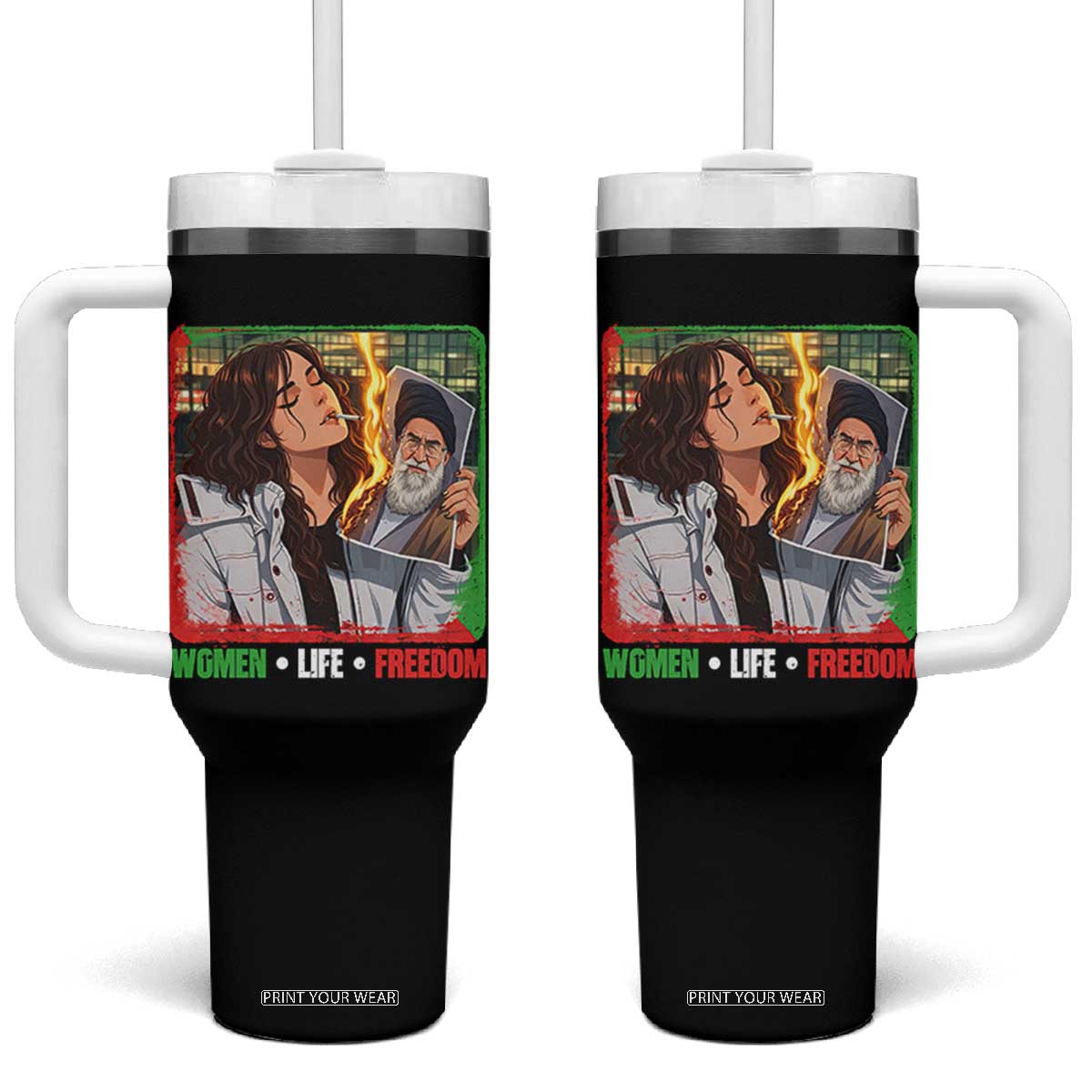 Woman Life Freedom Tumbler With Handle Free Iran Movement Gift For Iranian Women TS12 One Size: 40 oz Black Print Your Wear