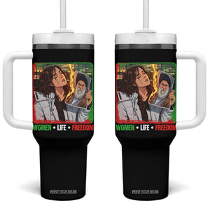 Woman Life Freedom Tumbler With Handle Free Iran Movement Gift For Iranian Women TS12 One Size: 40 oz Black Print Your Wear