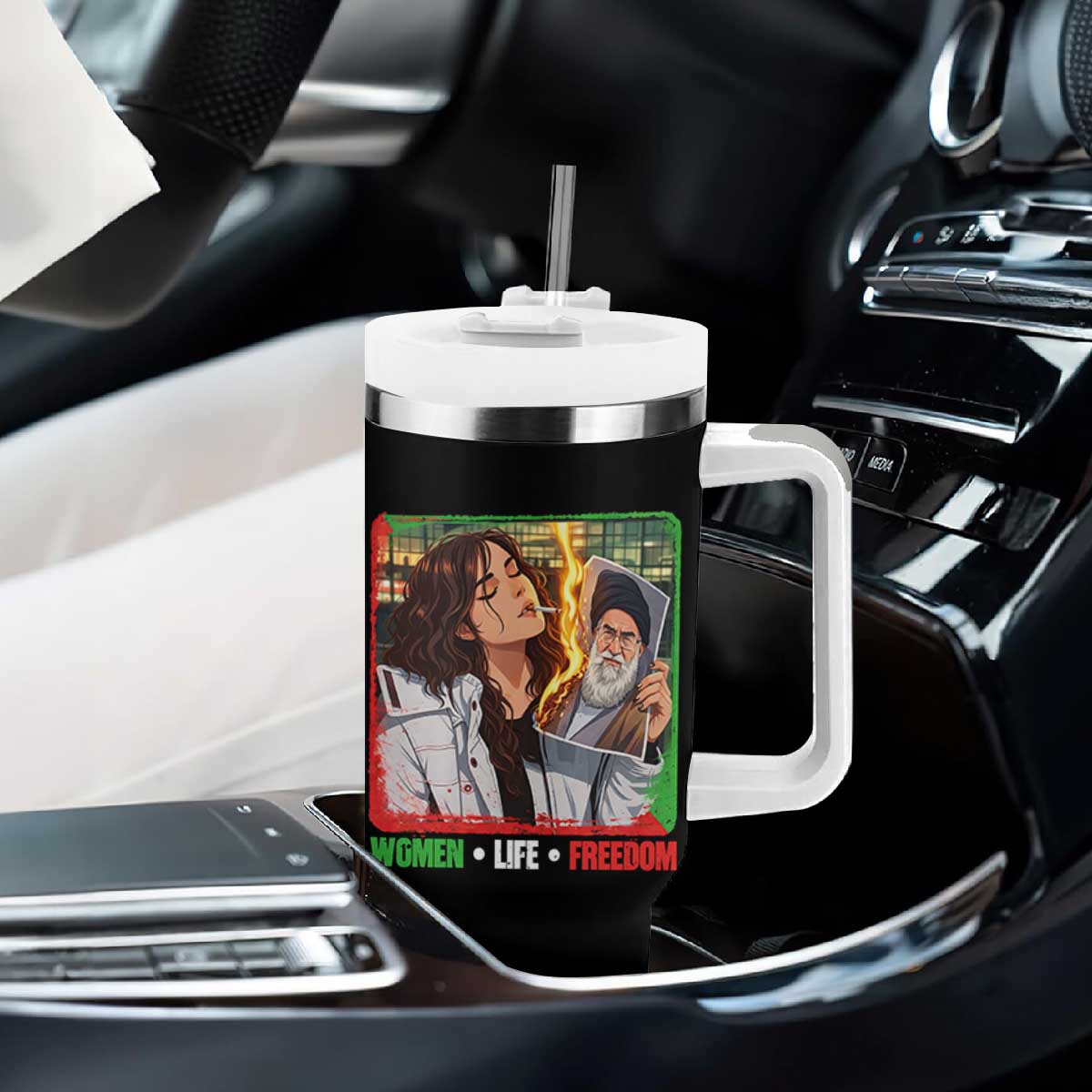 Woman Life Freedom Tumbler With Handle Free Iran Movement Gift For Iranian Women TS12 Print Your Wear