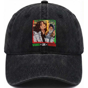 Woman Life Freedom Washed Cotton Baseball Cap Free Iran Movement Gift For Iranian Women TS12 Print Your Wear