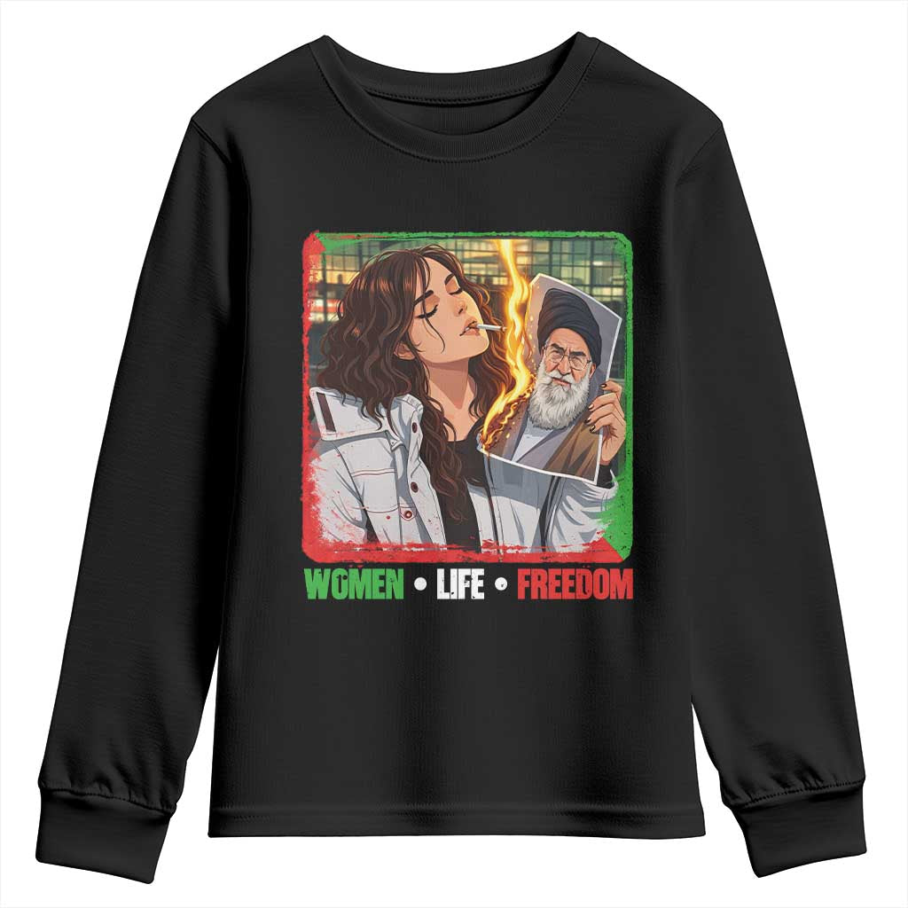 Woman Life Freedom Youth Sweatshirt Free Iran Movement Gift For Iranian Women TS12 Black Print Your Wear