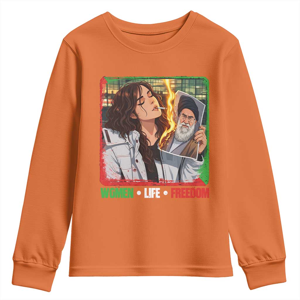 Woman Life Freedom Youth Sweatshirt Free Iran Movement Gift For Iranian Women TS12 Orange Print Your Wear