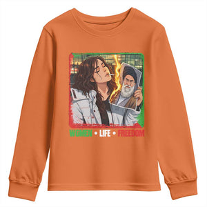 Woman Life Freedom Youth Sweatshirt Free Iran Movement Gift For Iranian Women TS12 Orange Print Your Wear