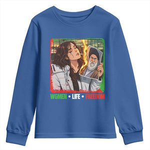 Woman Life Freedom Youth Sweatshirt Free Iran Movement Gift For Iranian Women TS12 Royal Blue Print Your Wear