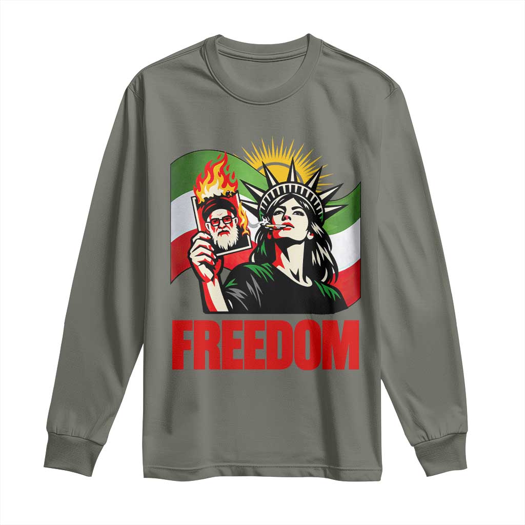 Woman Life Freedom Long Sleeve Shirt Free Iran Protest Resistance Movement TS12 Military Green Print Your Wear