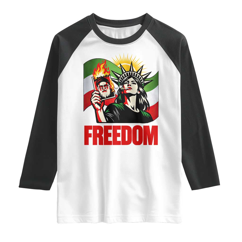 Woman Life Freedom Raglan Shirt Free Iran Protest Resistance Movement TS12 White Black Print Your Wear