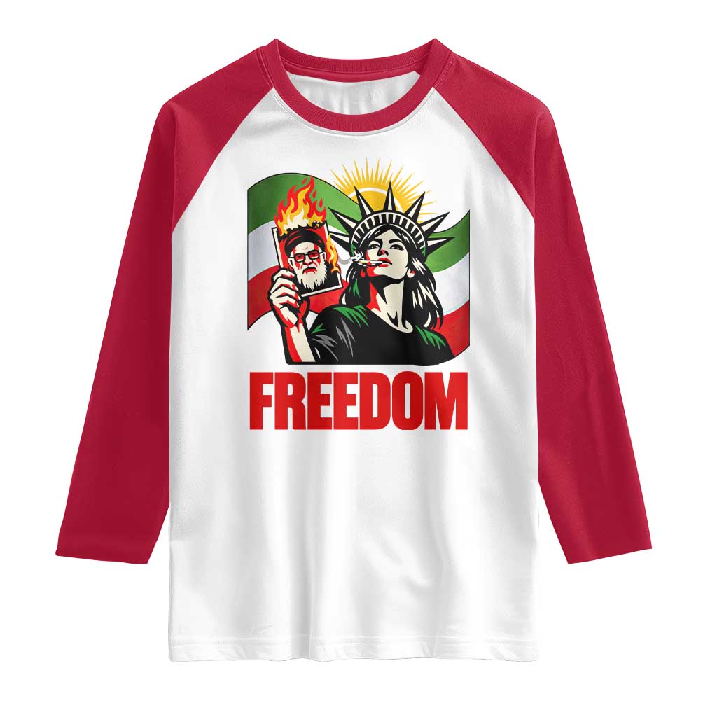 Woman Life Freedom Raglan Shirt Free Iran Protest Resistance Movement TS12 White Red Print Your Wear