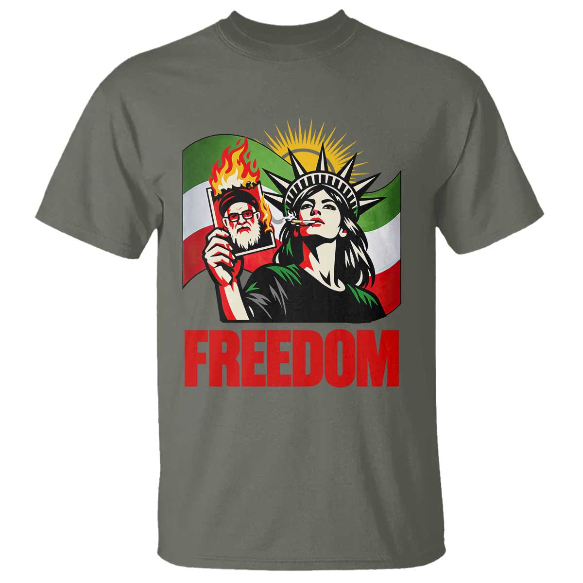 Woman Life Freedom T Shirt - Free Iran Protest - Resistance Movement TS12 Military Green Print Your Wear
