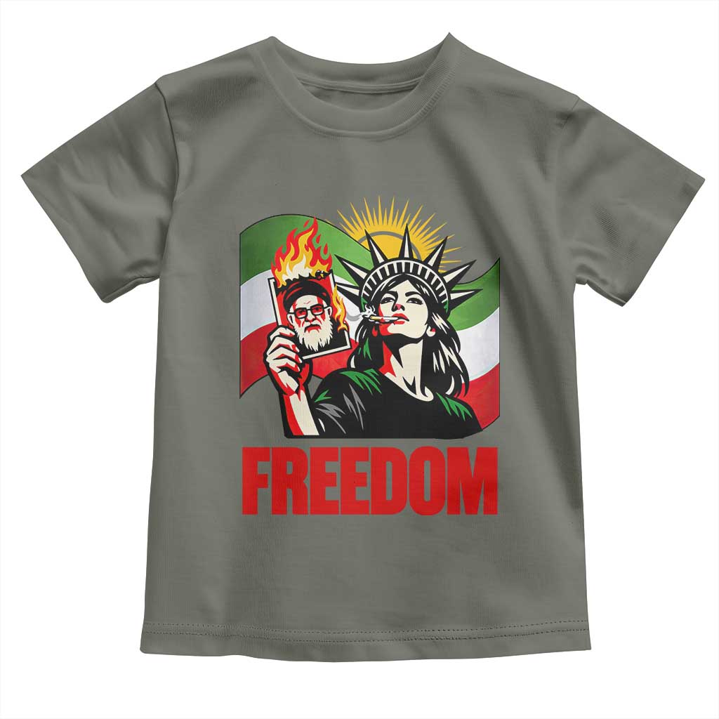 Woman Life Freedom Toddler T Shirt Free Iran Protest Resistance Movement TS12 Military Green Print Your Wear