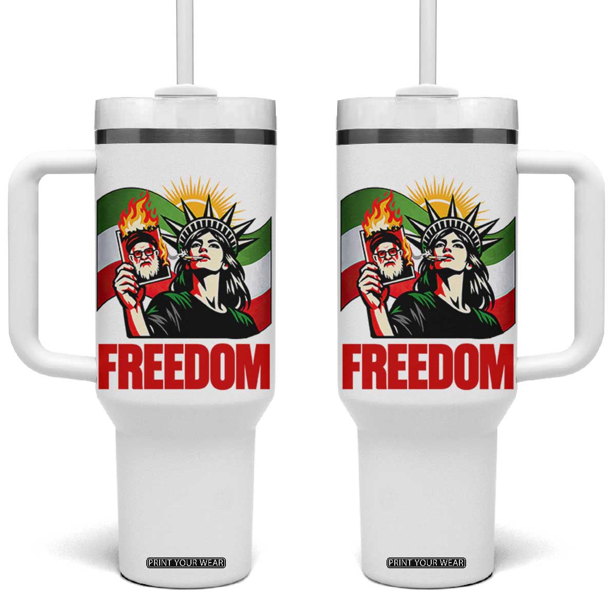 Woman Life Freedom Tumbler With Handle Free Iran Protest Resistance Movement TS12 One Size: 40 oz White Print Your Wear