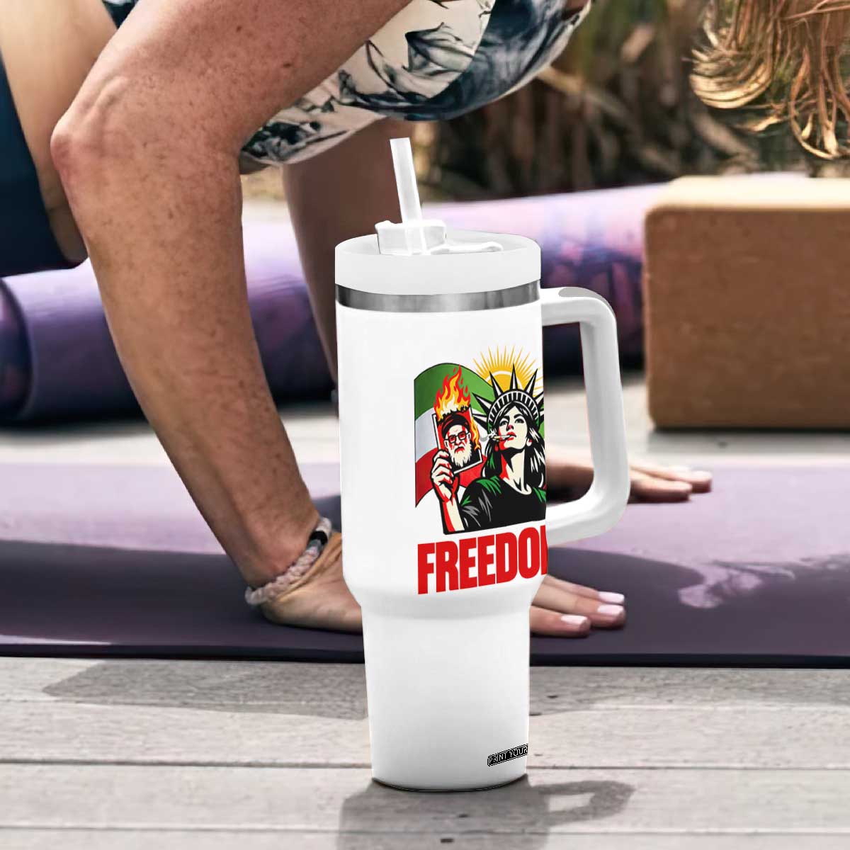 Woman Life Freedom Tumbler With Handle Free Iran Protest Resistance Movement TS12 Print Your Wear