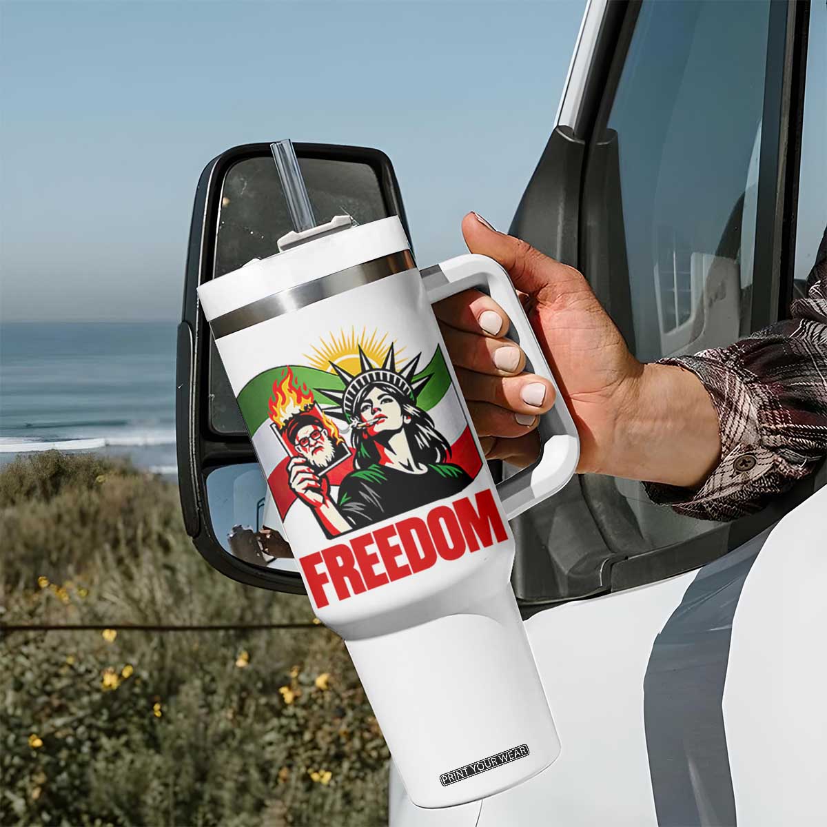 Woman Life Freedom Tumbler With Handle Free Iran Protest Resistance Movement TS12 Print Your Wear