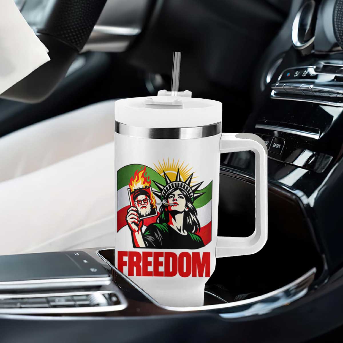 Woman Life Freedom Tumbler With Handle Free Iran Protest Resistance Movement TS12 Print Your Wear