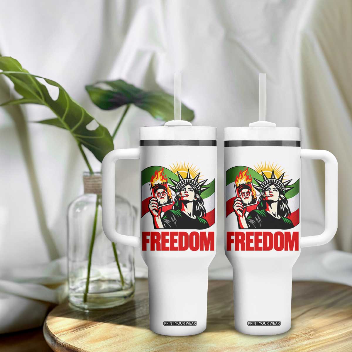 Woman Life Freedom Tumbler With Handle Free Iran Protest Resistance Movement TS12 Print Your Wear