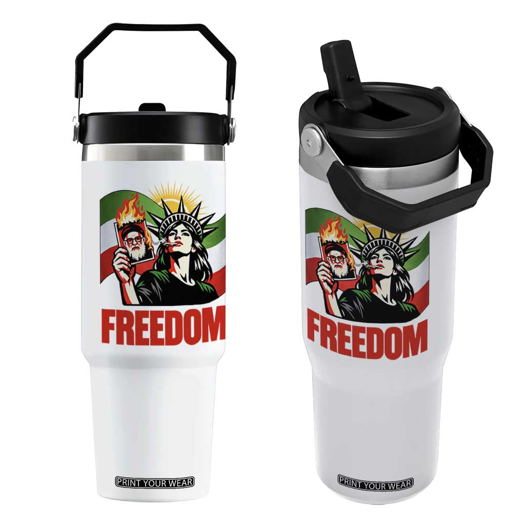Woman Life Freedom Flip Straw Tumbler Free Iran Protest Resistance Movement TS12 One Size: 30 oz White Print Your Wear