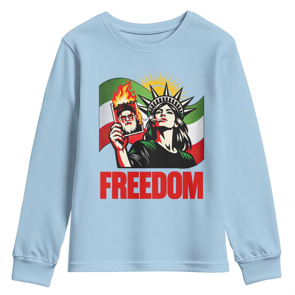 Woman Life Freedom Youth Sweatshirt Free Iran Protest Resistance Movement TS12 Light Blue Print Your Wear