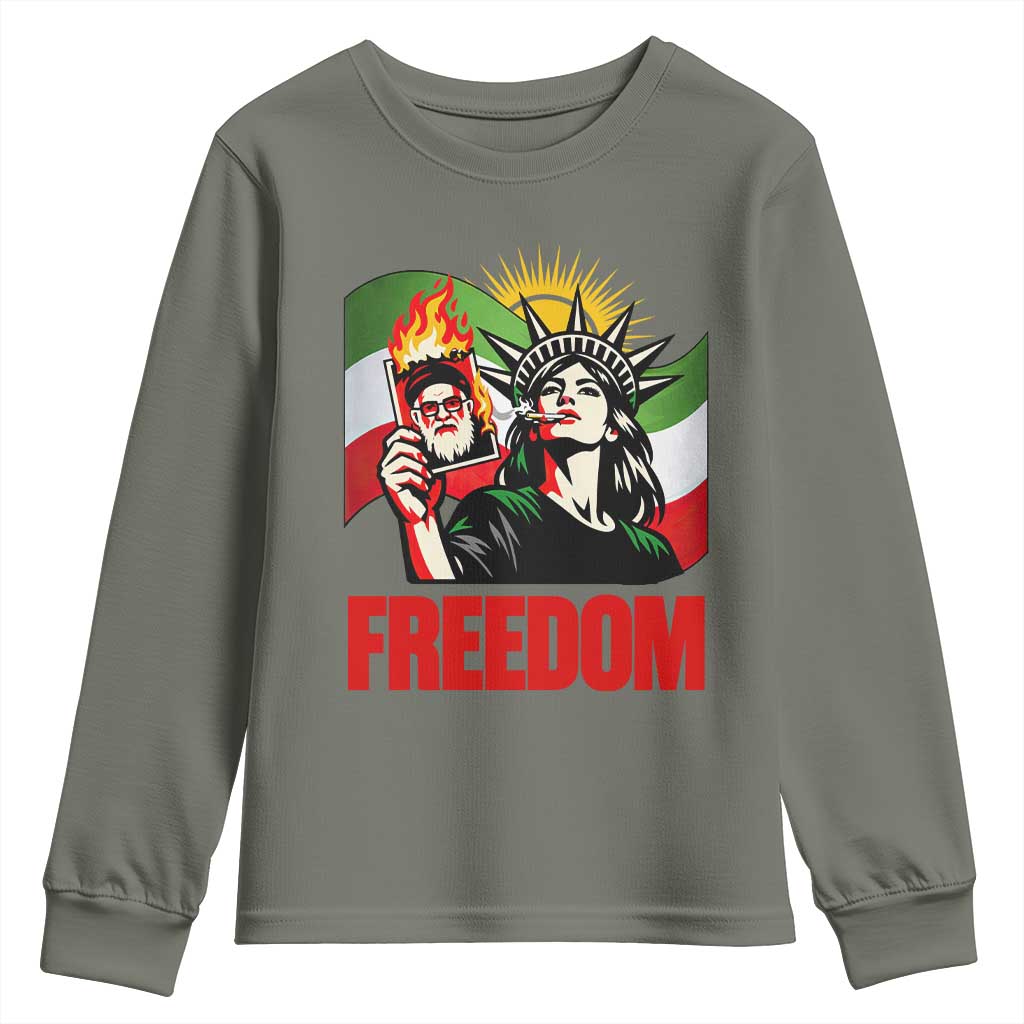 Woman Life Freedom Youth Sweatshirt Free Iran Protest Resistance Movement TS12 Military Green Print Your Wear
