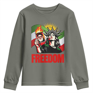 Woman Life Freedom Youth Sweatshirt Free Iran Protest Resistance Movement TS12 Military Green Print Your Wear