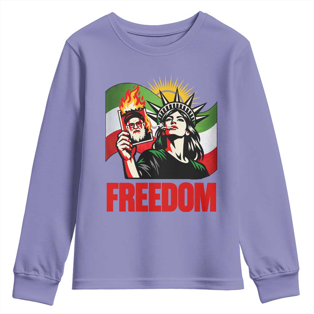 Woman Life Freedom Youth Sweatshirt Free Iran Protest Resistance Movement TS12 Violet Print Your Wear