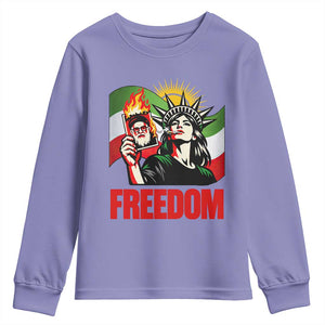 Woman Life Freedom Youth Sweatshirt Free Iran Protest Resistance Movement TS12 Violet Print Your Wear