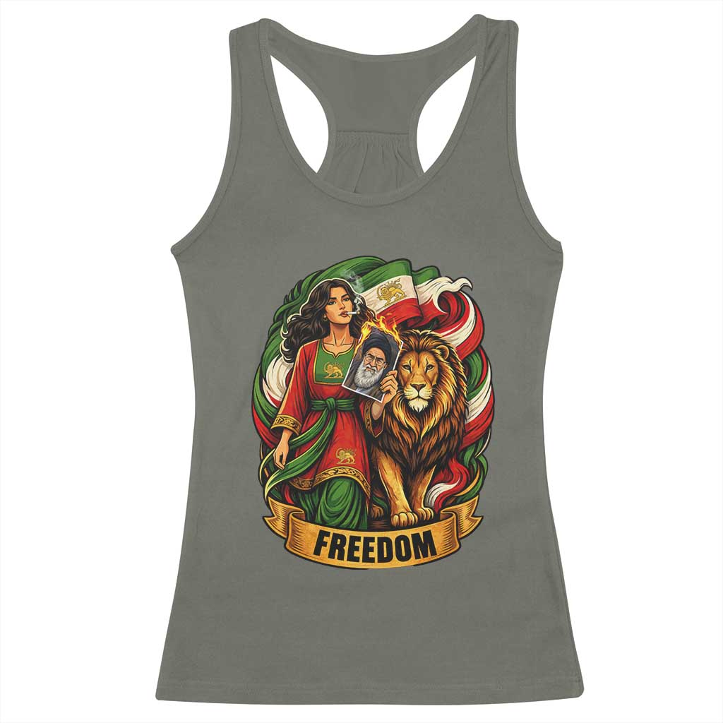Woman Life Freedom Racerback Tank Top Iranian Women Resistance Pride TS12 Military Green Print Your Wear